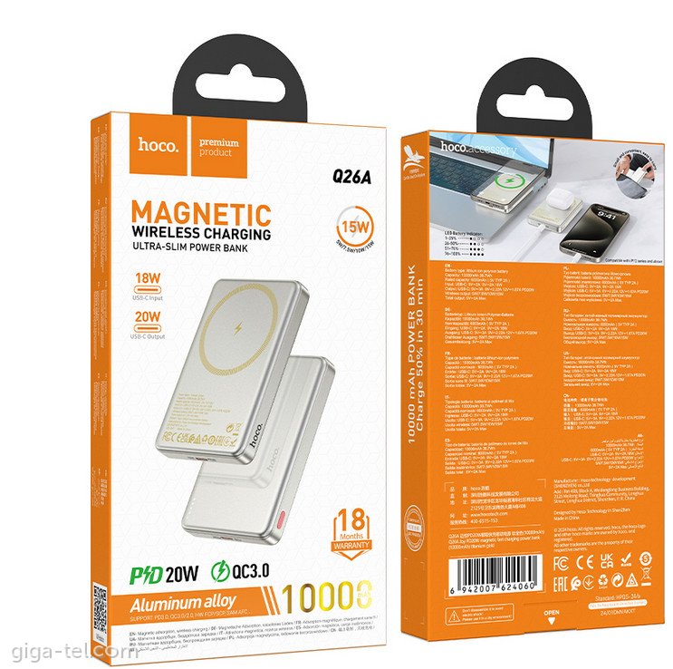 Hoco Q26A magnetic power bank 10000mAh gold