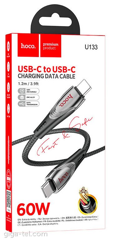 Hoco U133 data cable black USB-C / USB-C 60W