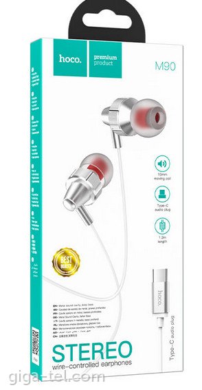 Hoco M90 wired earphones Type-C silver