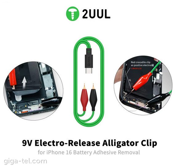 2UUL PW03 9V USB-C Release Alligator Clip for Iphone 16 battery